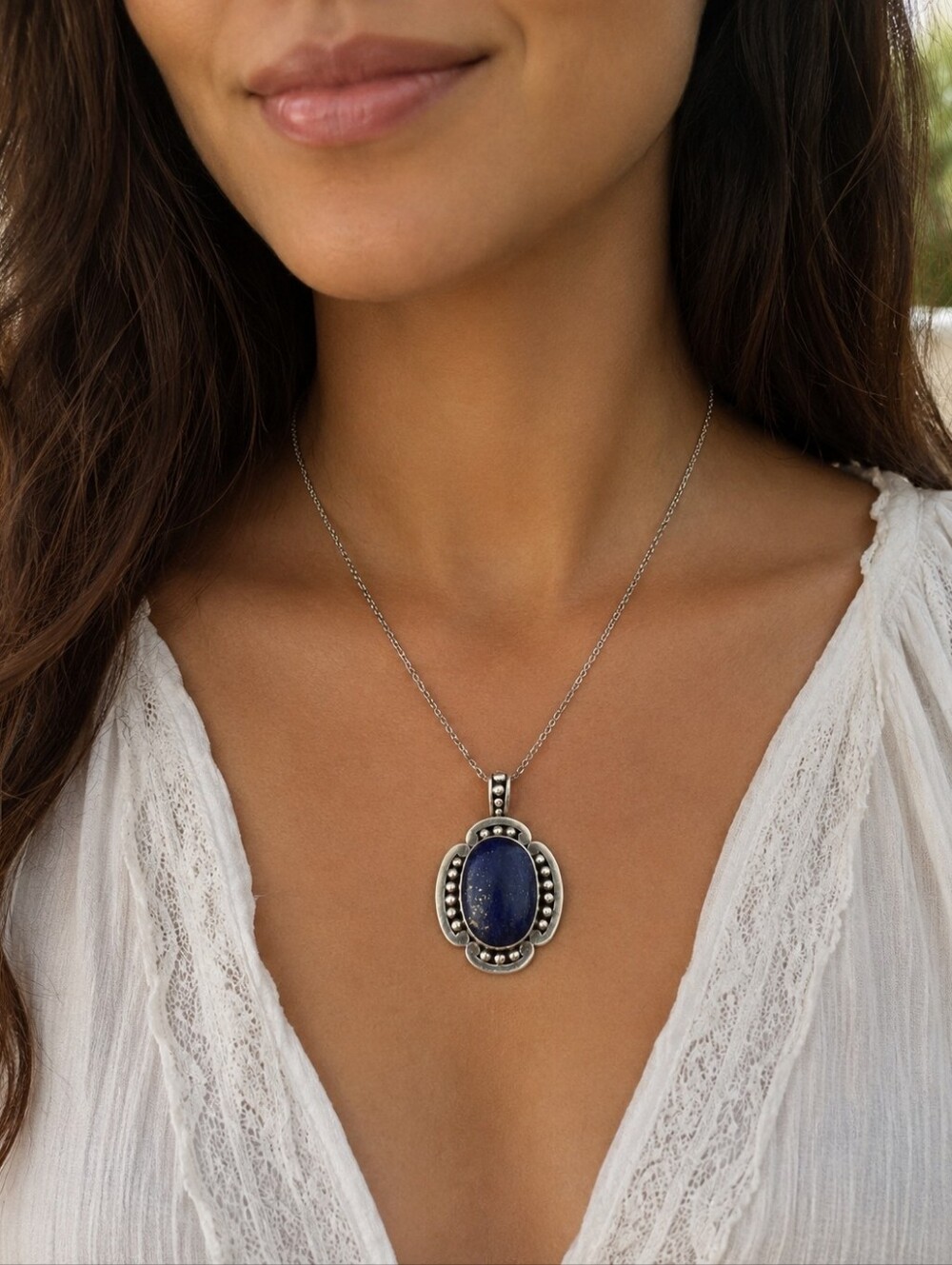 ✨ Vintage 925 Sterling Silver Nepalese Lapis Lazuli Pendant ✨